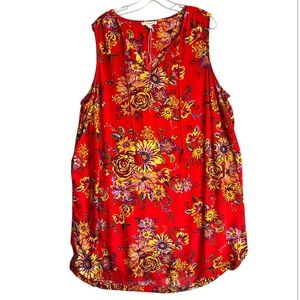 BeachLunchLounge Plus Size 1X Red Floral Boho Sleeveless Sundress Coverup NWOT